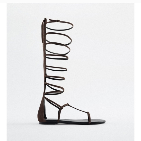 ZARA TALL FLAT LEATHER GLADIATOR SANDALS - Picture 2 of 8
